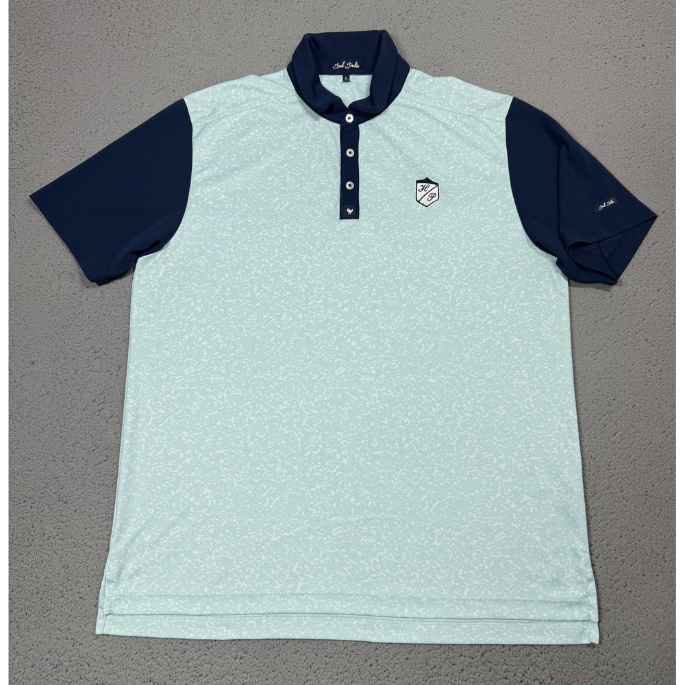 Bad Birdie Polo Shirt Mens XL Blue Print Shield Logo Golf Performance Stretch